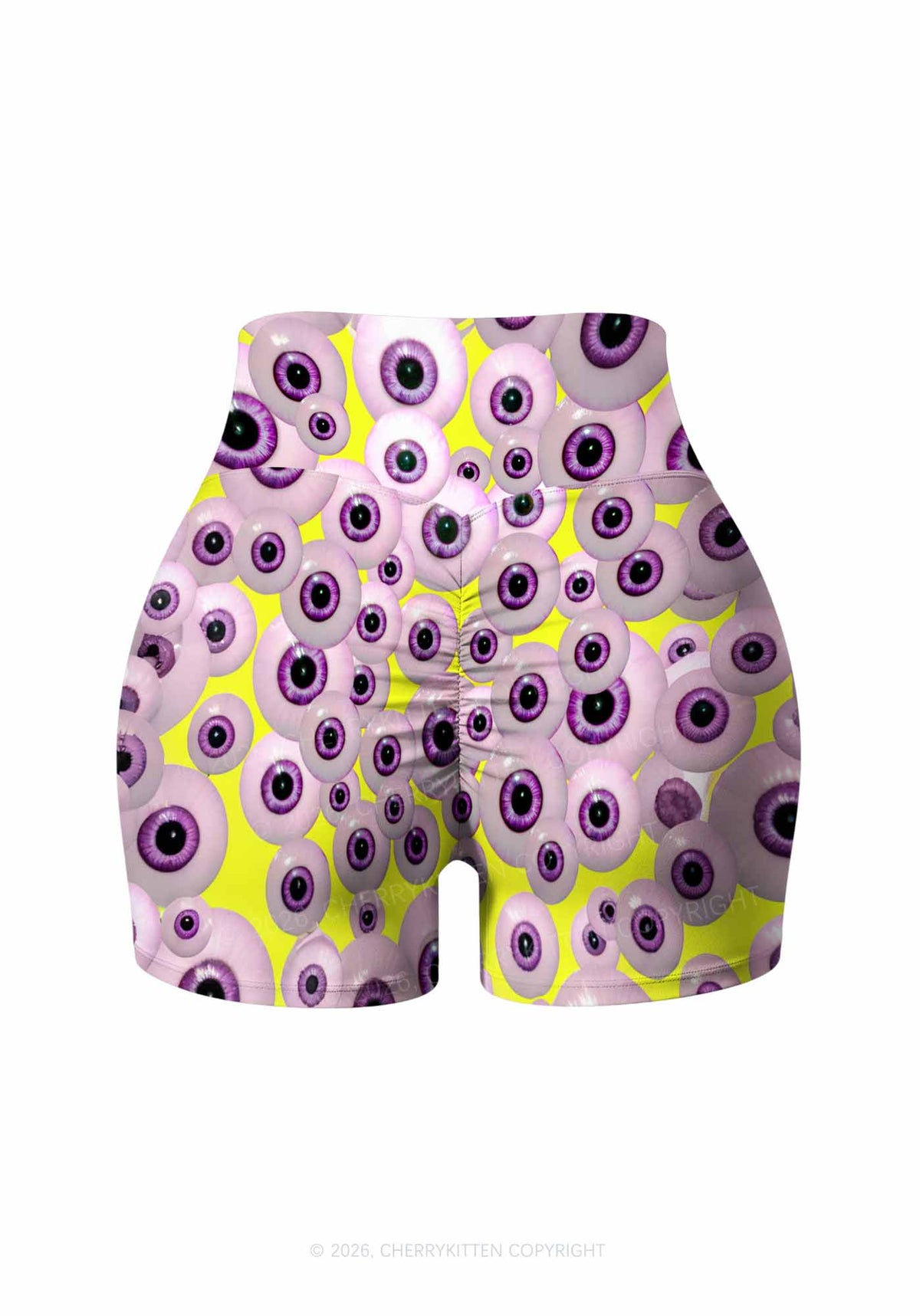 Halloween Purple Eyeballs Y2K Print Gym Shorts Cherrykitten