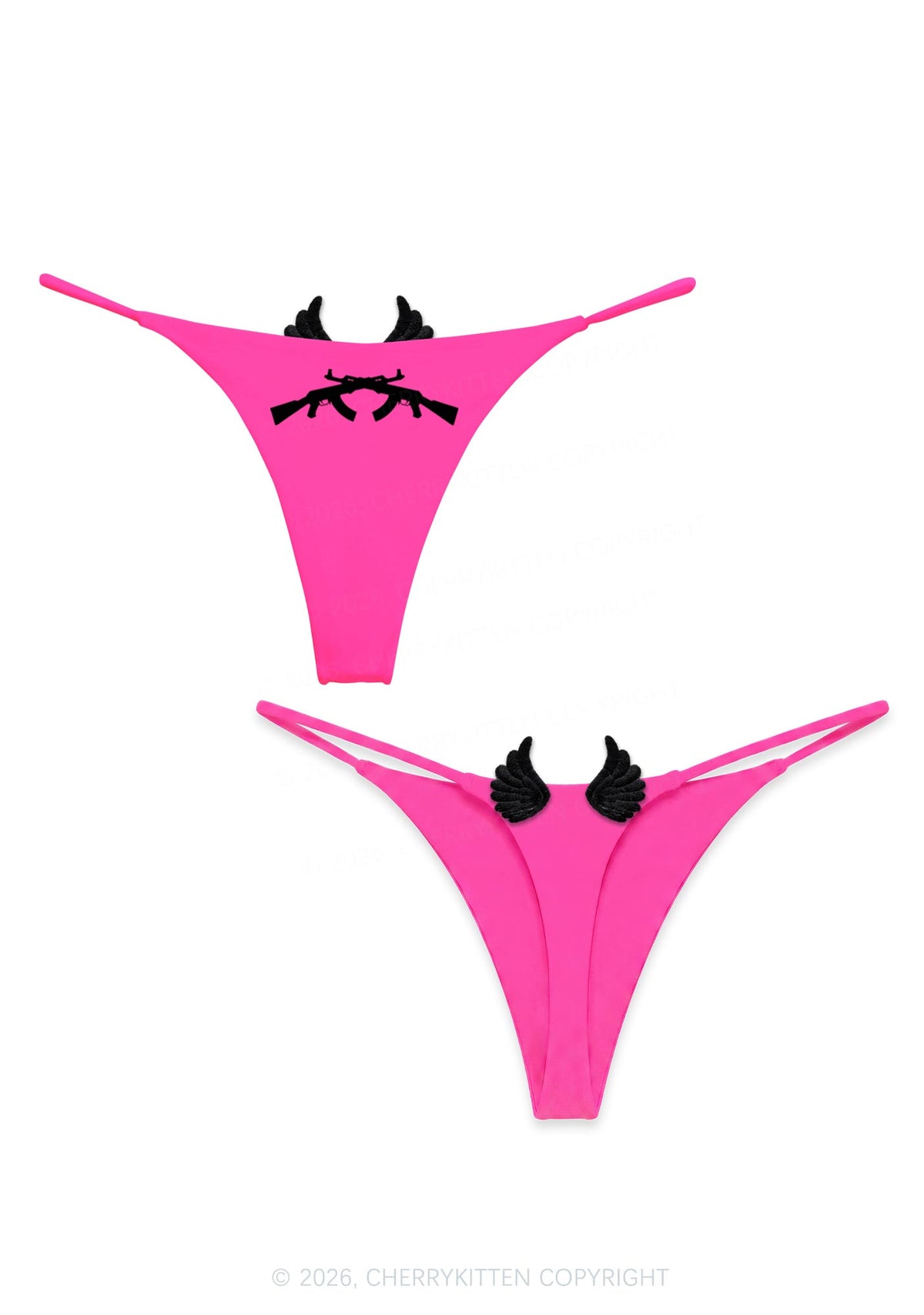 Crossed Weapon Silhouette Y2K Goth Angel Wings Bikini String Thong Cherrykitten