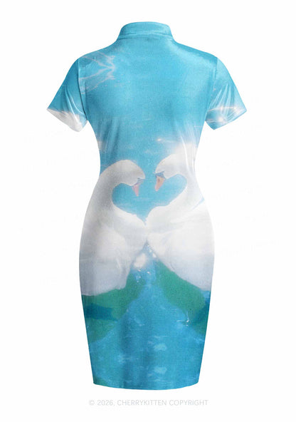 Swan Lovers Y2K Cheongsam Mini Dress Cherrykitten