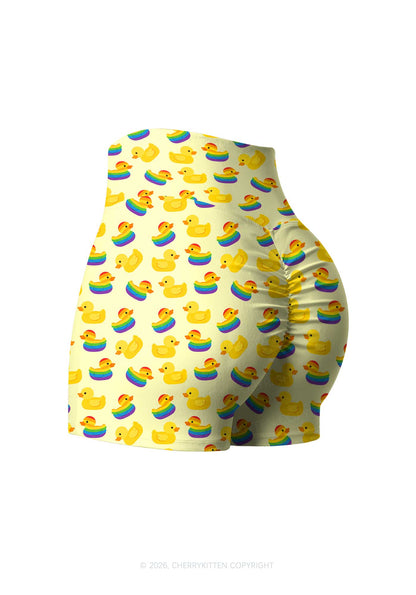Rainbow Ducks Pride Y2K Print Gym Shorts Cherrykitten