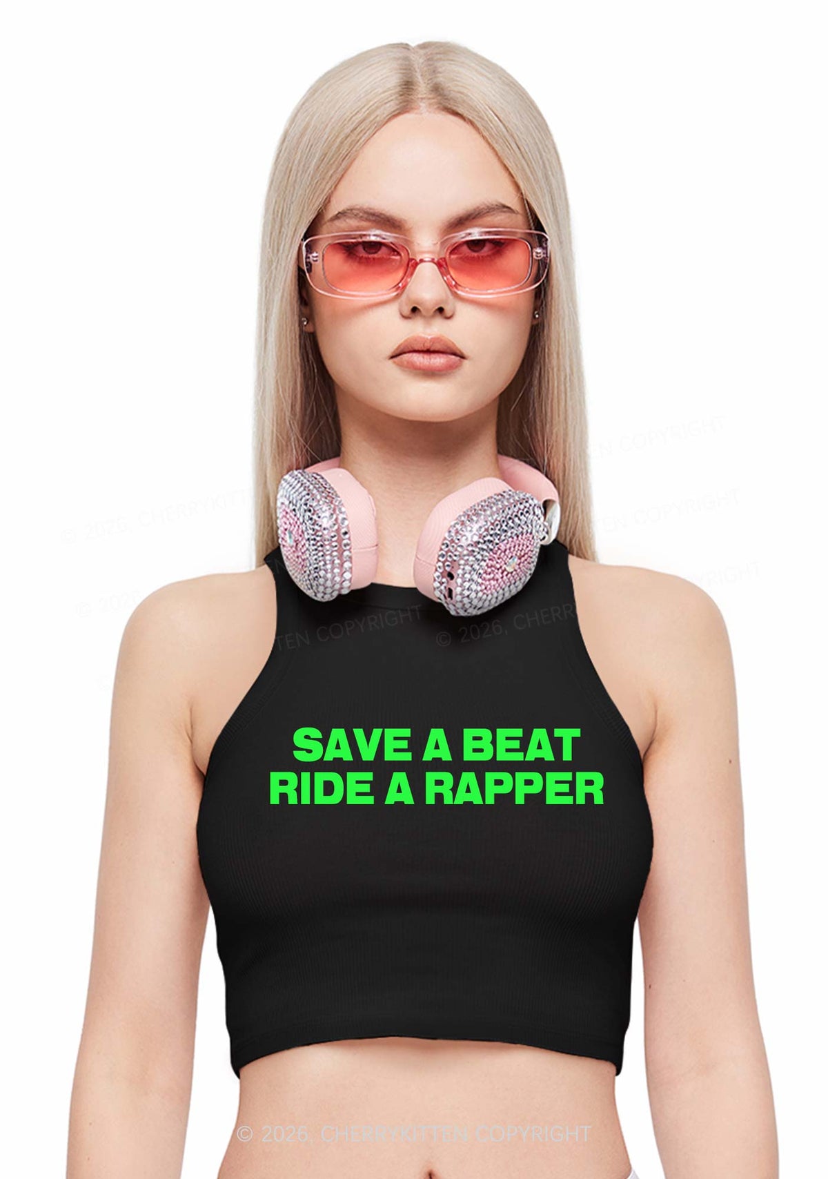 Save A Beat Ride A Rapper Y2K Crop Tank Top Cherrykitten