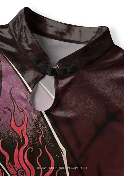 Halloween Flaming Bat Thorn Web Y2K Cheongsam Mini Dress Cherrykitten
