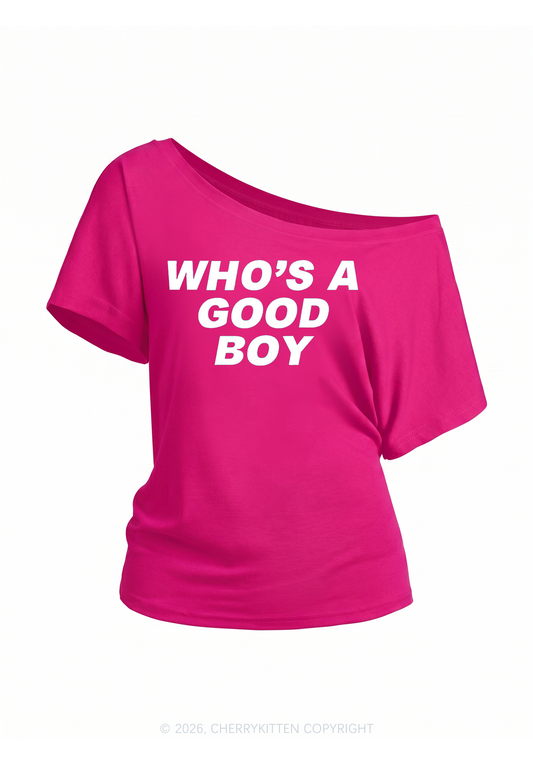 Whos A Good Boy Y2K Off Shoulder Tee Cherrykitten
