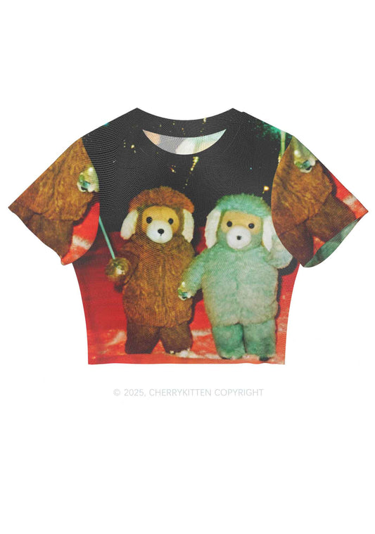 Bear Friends Y2K Mesh Crop Top Cherrykitten