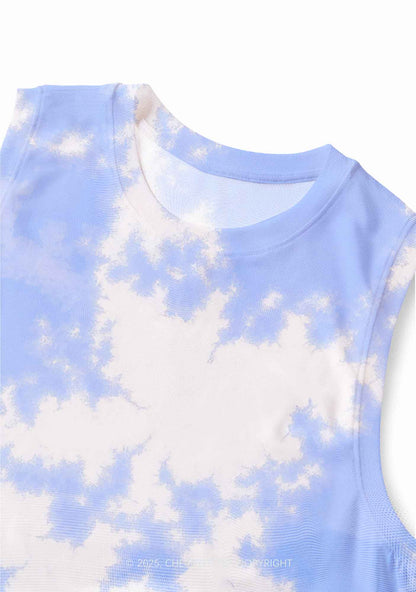 Blue Sky White Clouds Y2K Mesh Muscle Tank Cherrykitten