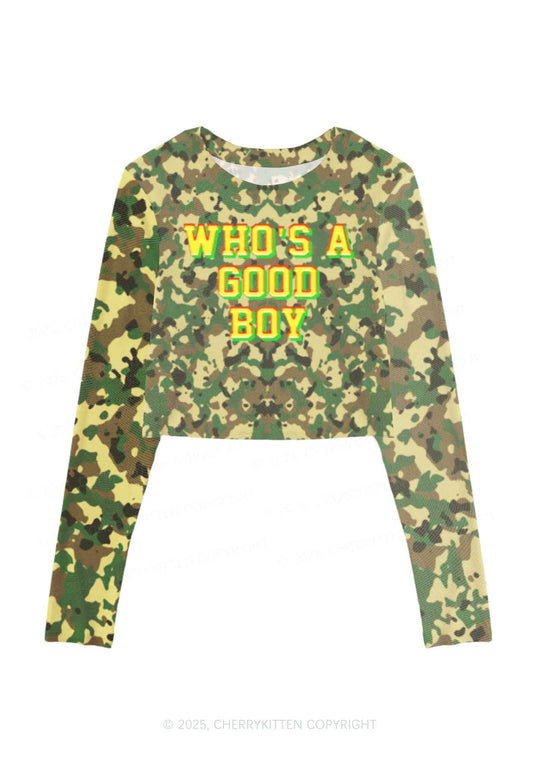 Whos A Good Boy Y2K Mesh Long Sleeve Crop Top Cherrykitten