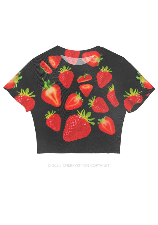 Black Strawberry Y2K Mesh Crop Top Cherrykitten