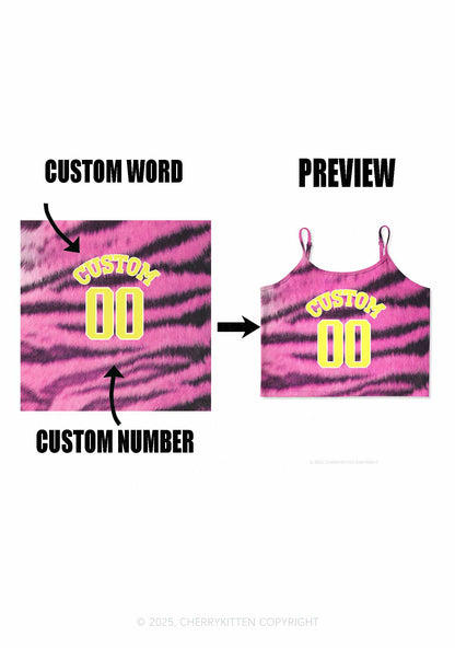 Pink Tiger Stripe Custom Text Y2K Print Cami Crop Top Cherrykitten