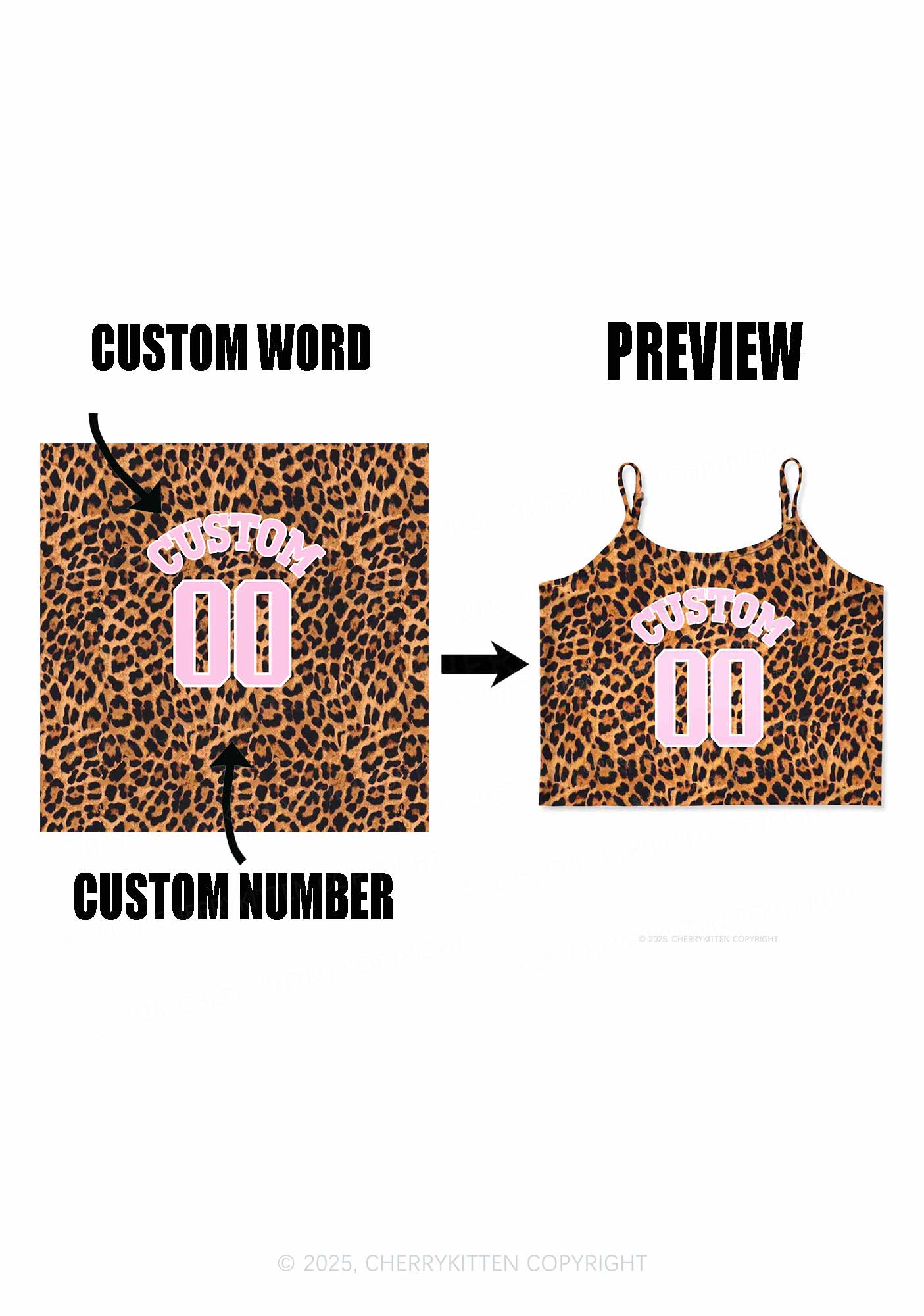 Leopard Custom Text Y2K Print Cami Crop Top Cherrykitten