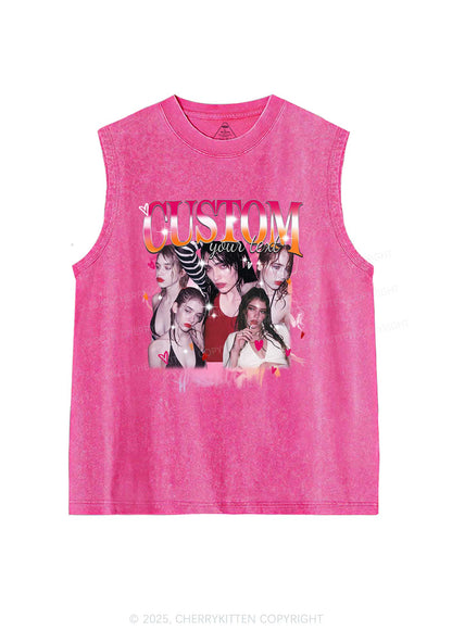 Custom Lesbian Text Pride Y2K Washed Muscle Tank Cherrykitten