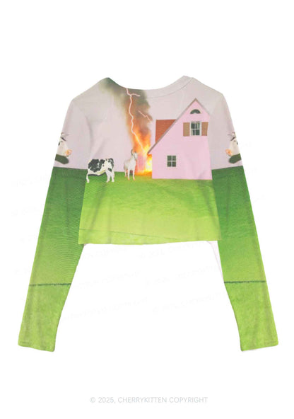 Pony Cow Y2K Mesh Long Sleeve Crop Top Cherrykitten