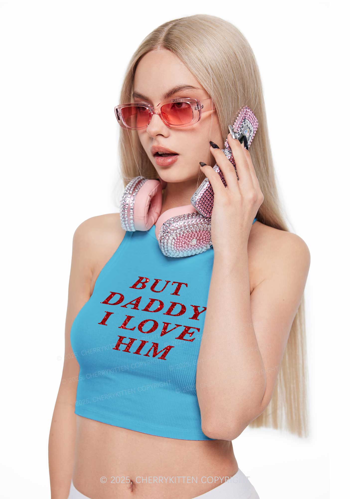 Glitter But Daddy I Love Him Y2K Crop Tank Top Cherrykitten