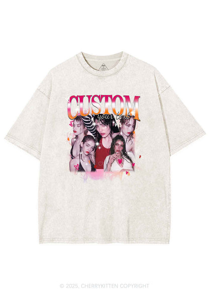 Custom Lesbian Text Pride Y2K Shirts Washed Tee Cherrykitten