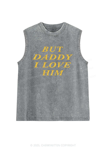 Glitter But Daddy I Love Him Y2K Washed Muscle Tank Cherrykitten
