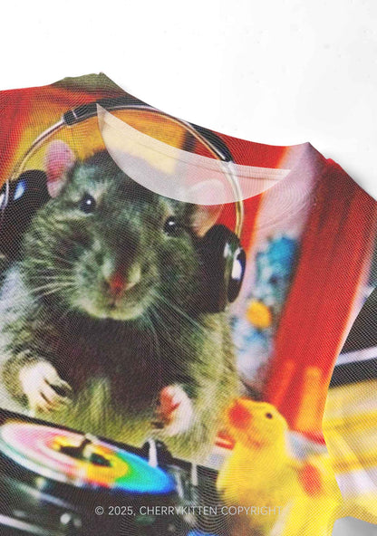 DJ Rat Duck Y2K Mesh Crop Top Cherrykitten