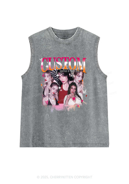 Custom Lesbian Text Pride Y2K Washed Muscle Tank Cherrykitten