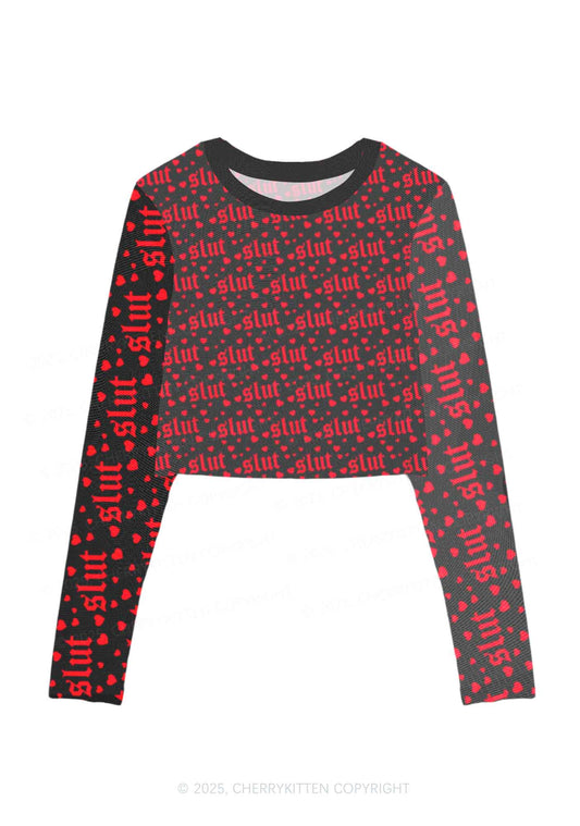 Black Slxt Y2K Mesh Long Sleeve Crop Top Cherrykitten