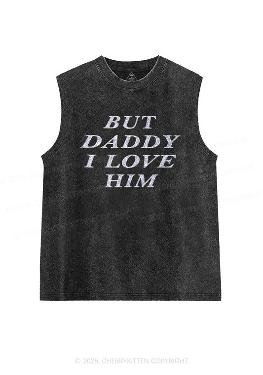 Glitter But Daddy I Love Him Y2K Washed Muscle Tank Cherrykitten