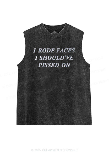 Glitter I Rode Faces Y2K Washed Muscle Tank Cherrykitten