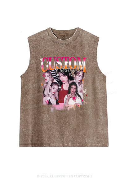 Custom Lesbian Text Pride Y2K Washed Muscle Tank Cherrykitten