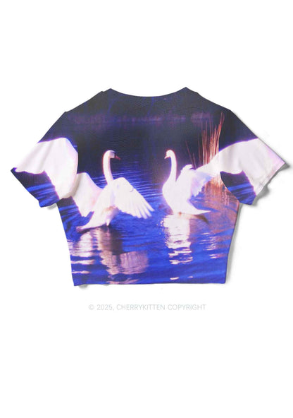 Swans on Water Y2K Mesh Crop Top Cherrykitten