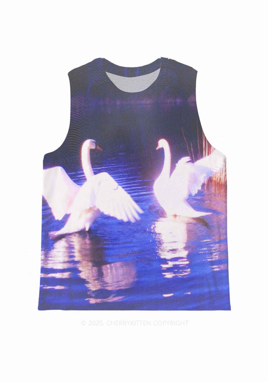 Swans on Water Y2K Mesh Muscle Tank Cherrykitten