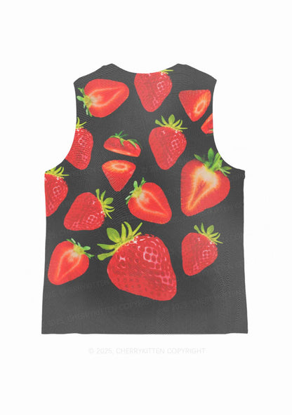 Black Strawberry Y2K Mesh Muscle Tank Cherrykitten