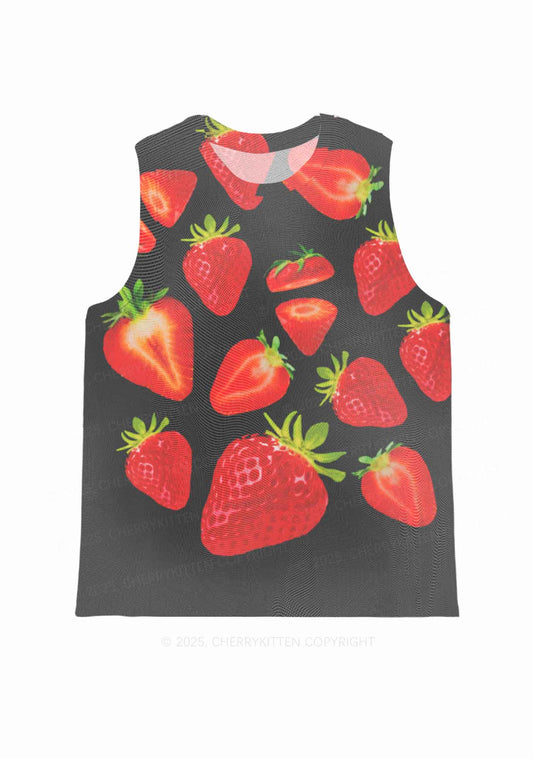 Black Strawberry Y2K Mesh Muscle Tank Cherrykitten