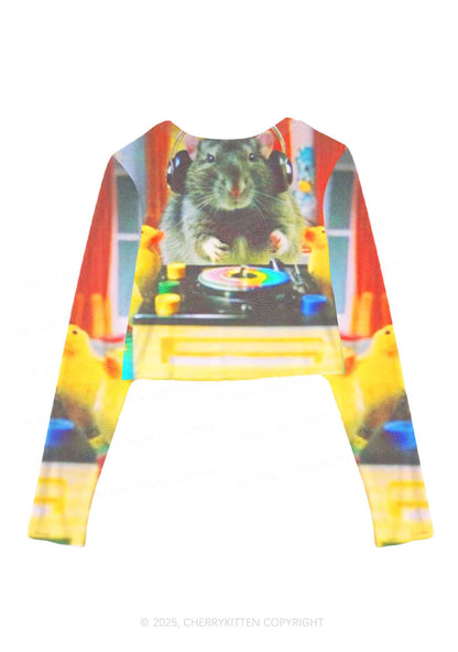 DJ Rat Duck Y2K Mesh Long Sleeve Crop Top Cherrykitten