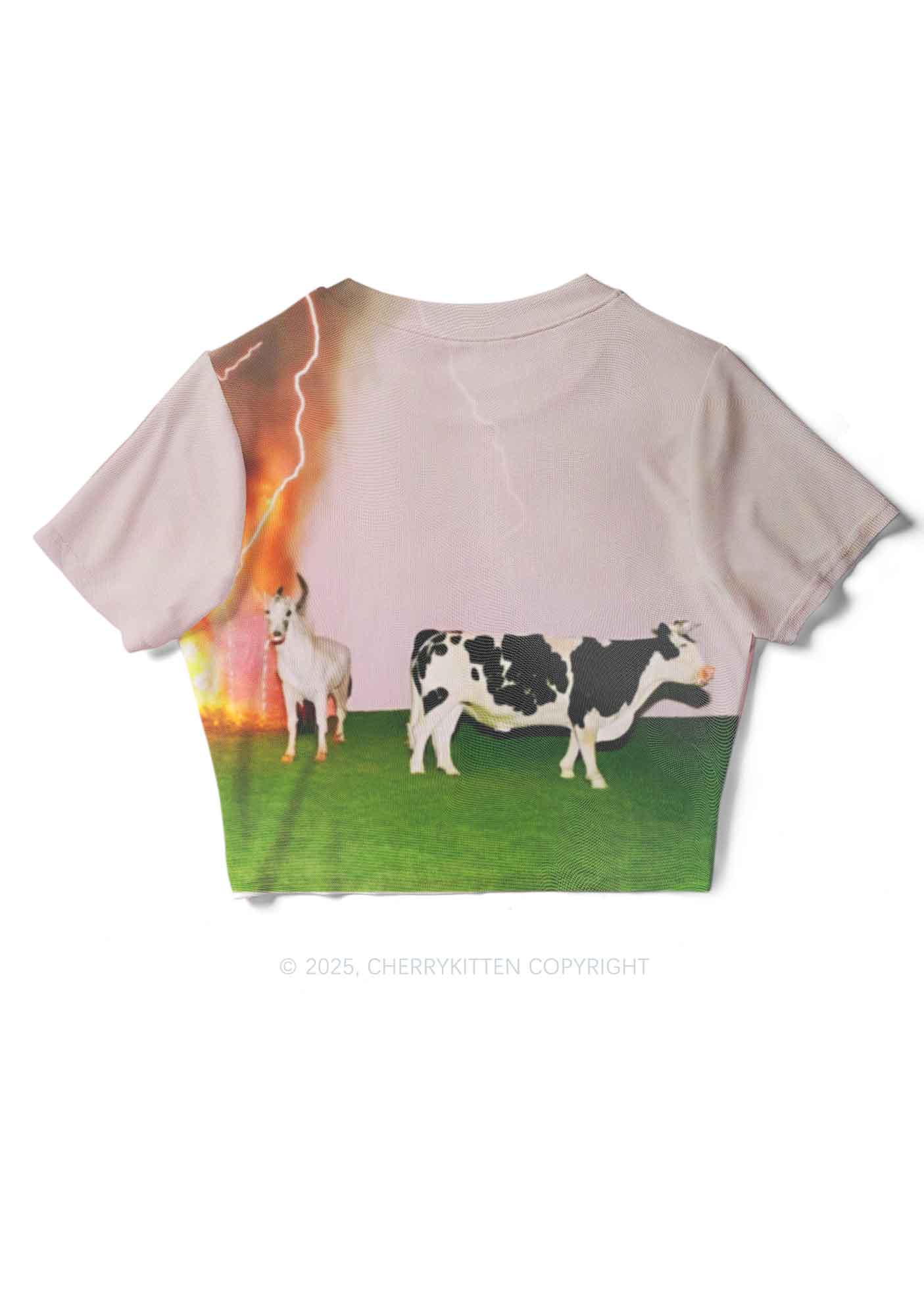 Pony Cow Y2K Mesh Crop Top Cherrykitten