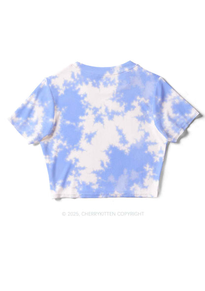 Blue Sky White Clouds Y2K Mesh Crop Top Cherrykitten