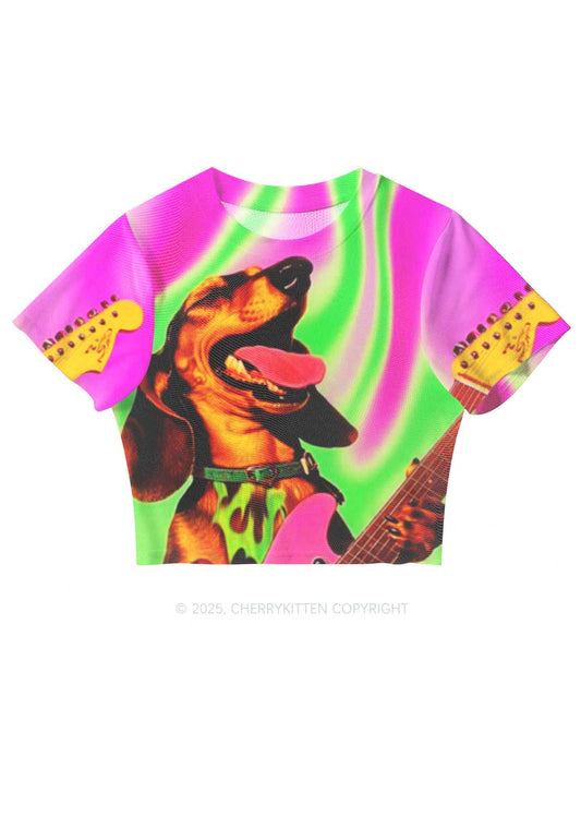 Rocking Puppy Y2K Mesh Crop Top Cherrykitten