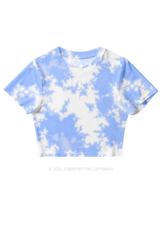 Blue Sky White Clouds Y2K Mesh Crop Top Cherrykitten