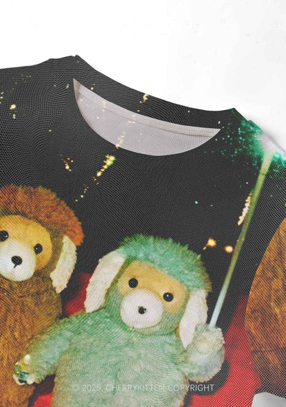 Bear Friends Y2K Mesh Crop Top Cherrykitten
