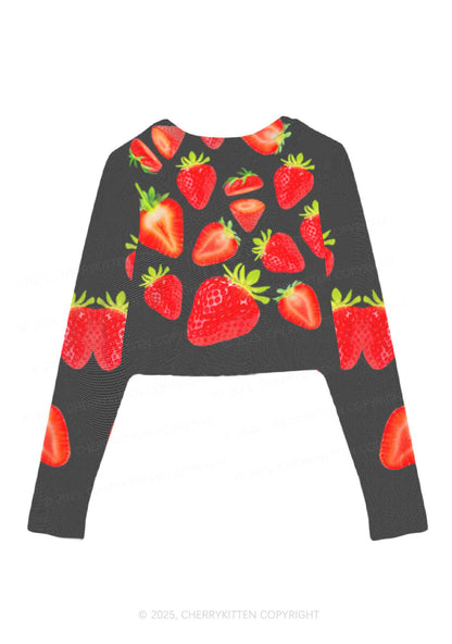 Black Strawberry Y2K Mesh Long Sleeve Crop Top Cherrykitten