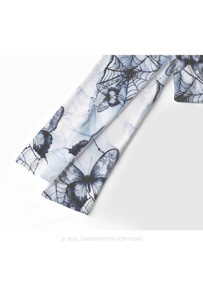 Web And Butterflies Y2K Mesh Long Sleeve Crop Top Cherrykitten
