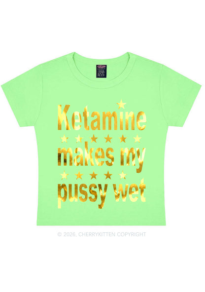 K Makes My Puxxy Wet Silver Foil Printed Y2K Baby Tee Cherrykitten