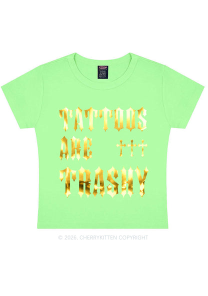 Tattoos Are Trashy Silver Foil Printed Y2K Baby Tee Cherrykitten