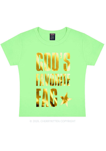 Gods Favorite Fag Pride Silver Foil Printed Y2K Baby Tee Cherrykitten