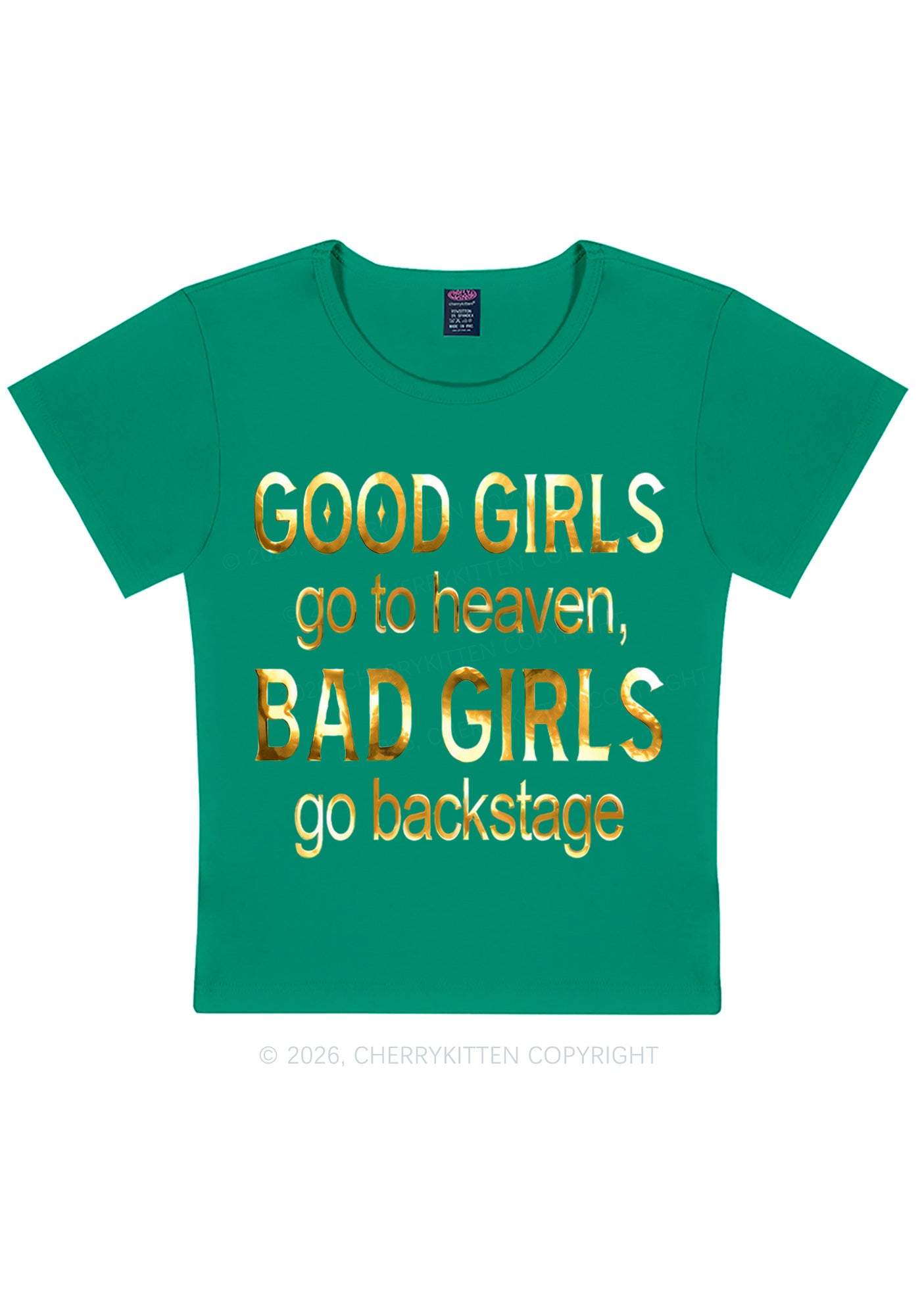 Bad Girls Go Backstage Silver Foil Printed Y2K Baby Tee Cherrykitten