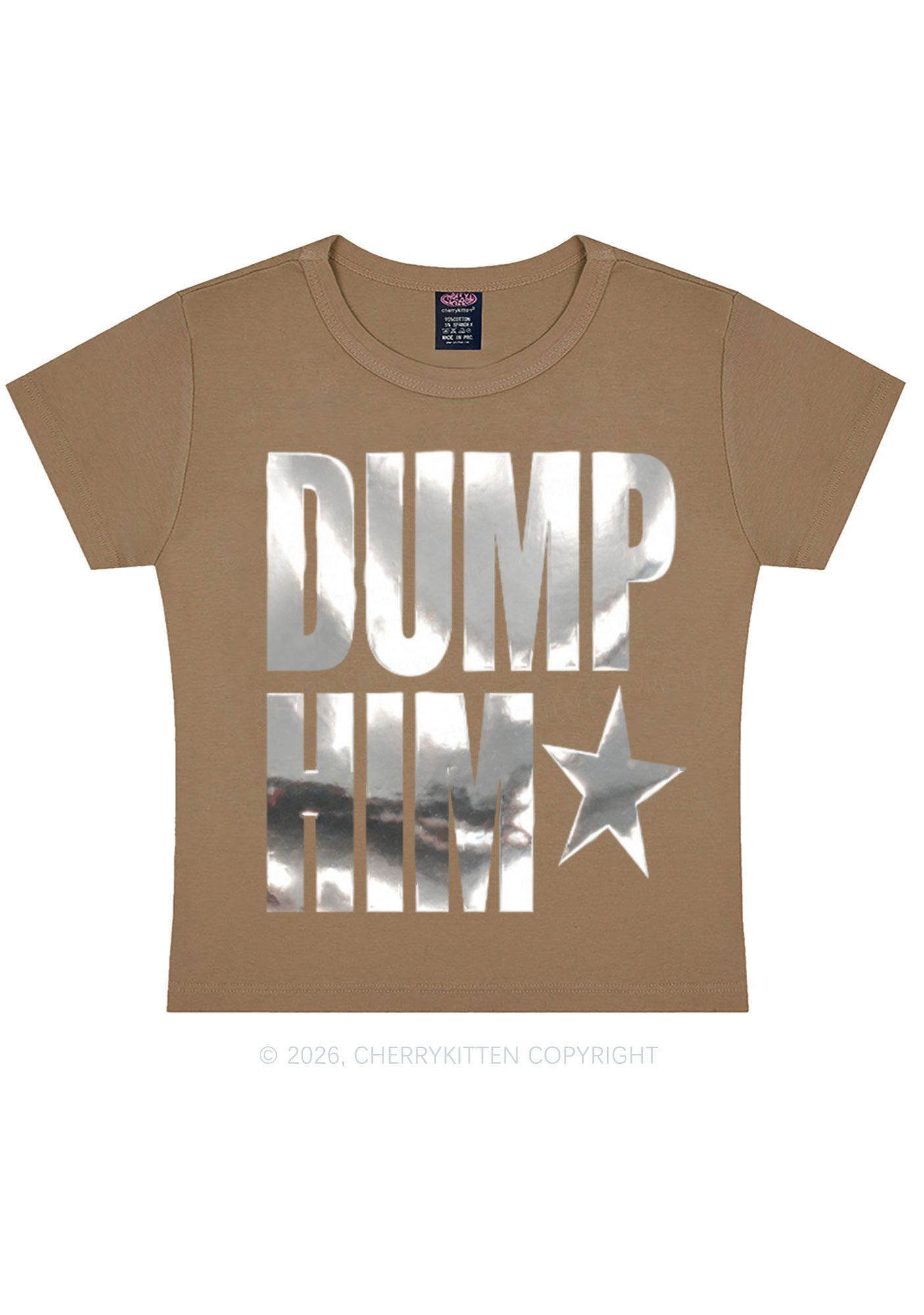 Dump Him Silver Foil Printed Y2K Baby Tee Cherrykitten