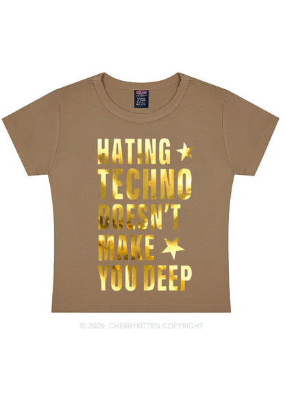 Hating Techno Silver Foil Printed Y2K Baby Tee Cherrykitten