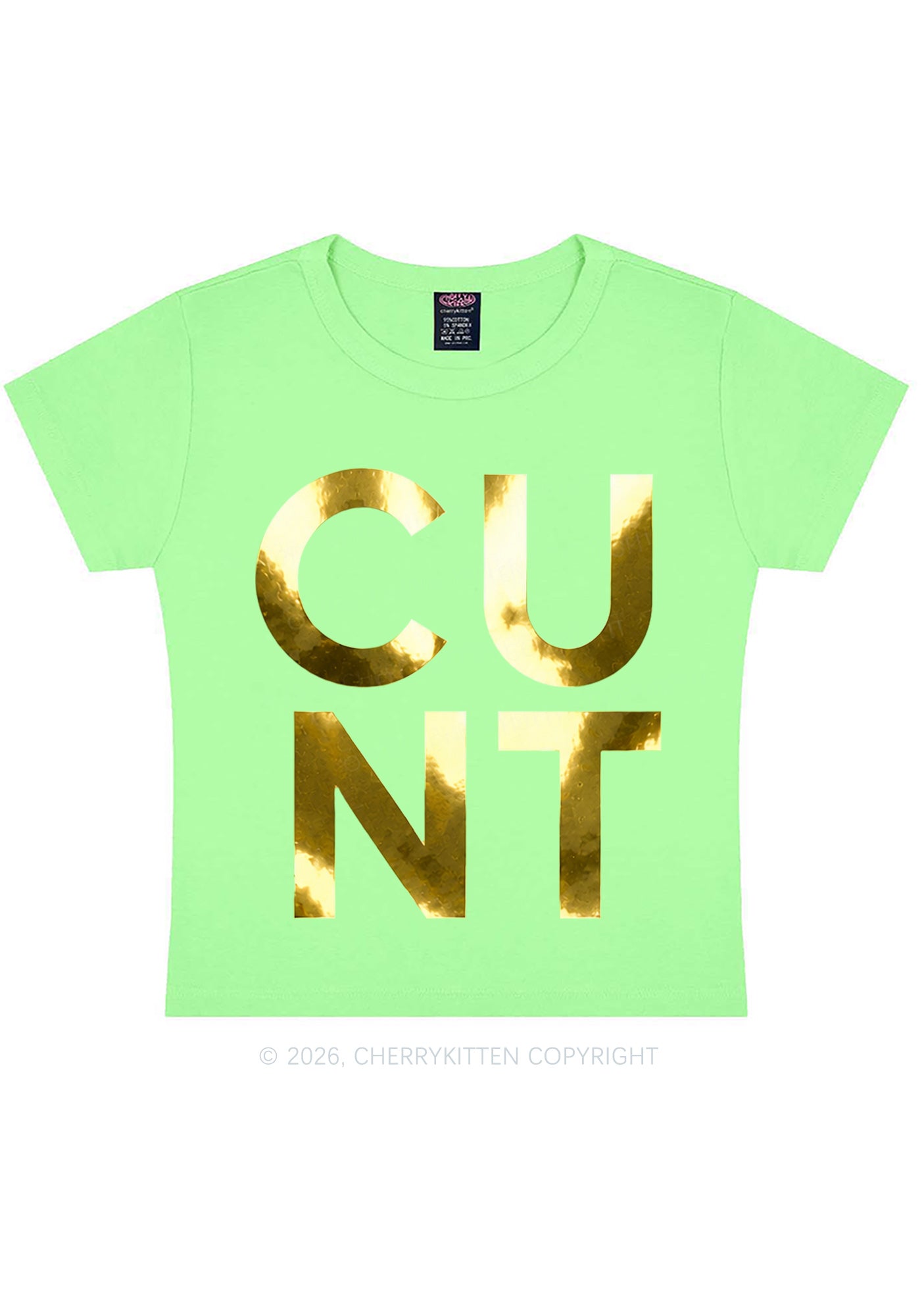 Cxxt Silver Foil Printed Y2K Baby Tee Cherrykitten