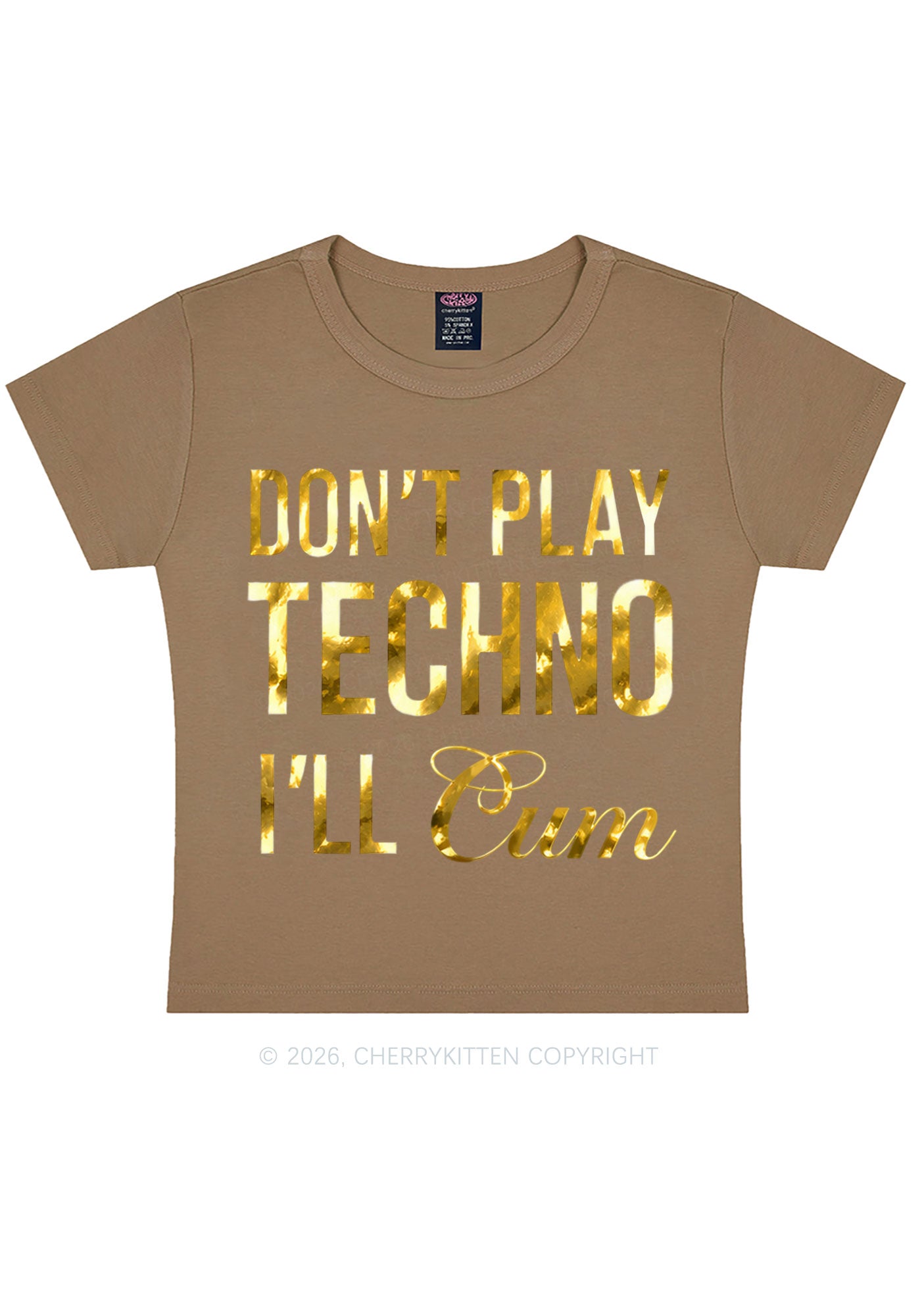 Dont Play Techno Silver Foil Printed Y2K Baby Tee Cherrykitten