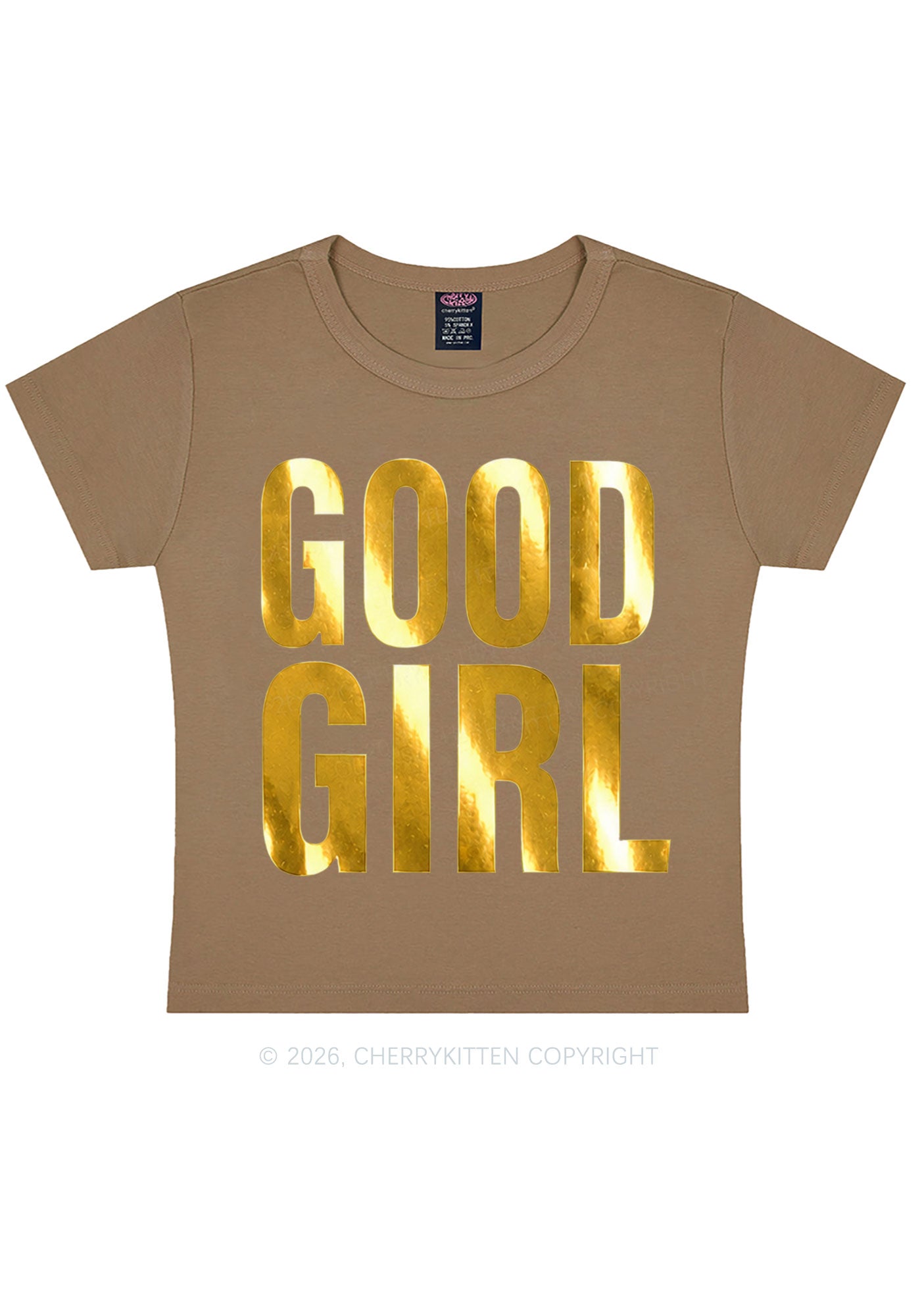 Good Girl Silver Foil Printed Y2K Baby Tee Cherrykitten