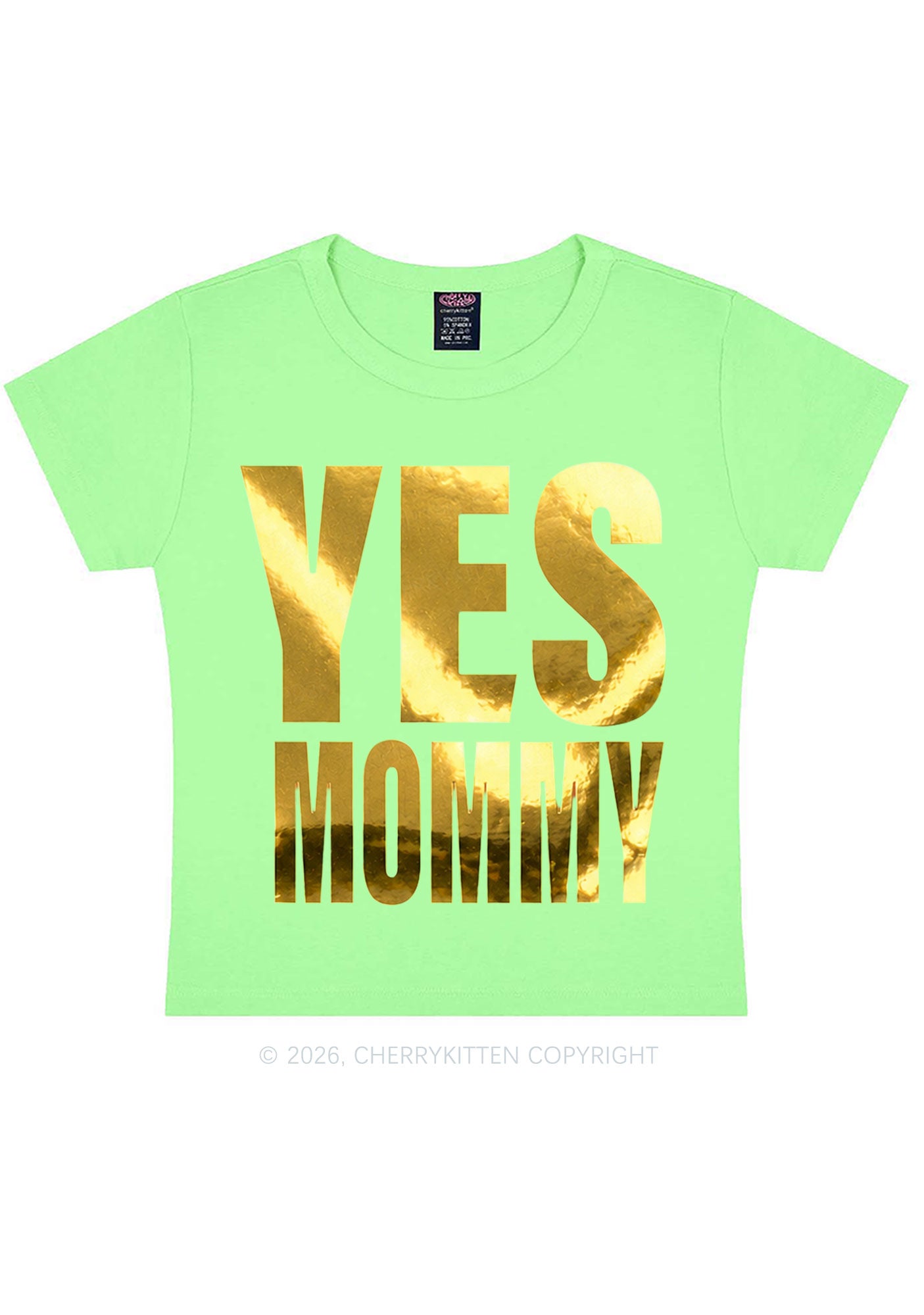 Yes Mommy Silver Foil Printed Y2K Baby Tee Cherrykitten