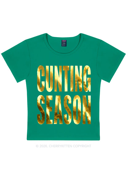 Cxxting Season Silver Foil Printed Y2K Baby Tee Cherrykitten