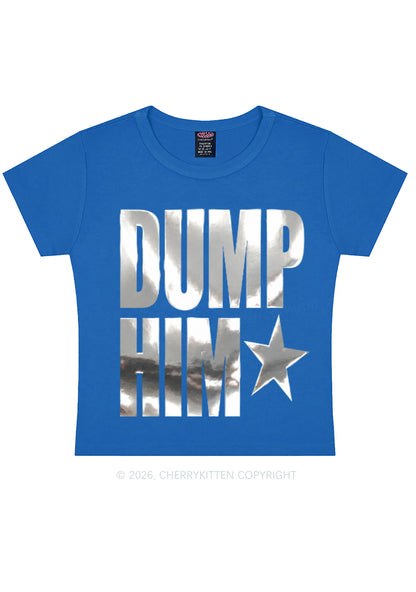 Dump Him Silver Foil Printed Y2K Baby Tee Cherrykitten