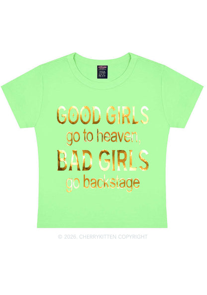 Bad Girls Go Backstage Silver Foil Printed Y2K Baby Tee Cherrykitten