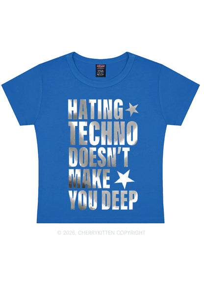 Hating Techno Silver Foil Printed Y2K Baby Tee Cherrykitten
